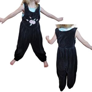 Vintage 80s Rebecca Raggs Original Velvet Applique Overalls Jumper Girls 6